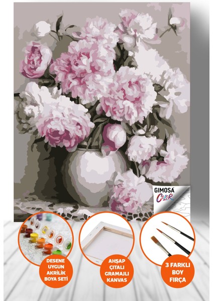 Color Pembe Şakayıklar Vazosu Sayılarla Boyama Seti - Yetişkin Boyama, Kendin Yap Hobi Seti