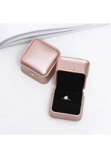 Vintage Çift Yuvalar Düğün Teklif Nişan Yüzük Kutusu Hediye Organizatör Depolama Pu Deri Ambalaj Kılıfı Renk: Pembe-Single Ring (Yurt Dışından)