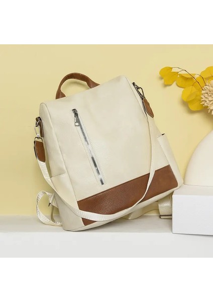 Moda Bayan Banliyö Omuz Çantası Büyük Kapasiteli Çok Fonksiyonlu Bayanlar Sırt Çantası Hugh Boş Zaman Kızları Tek Omuz Çantası Pu Renk: Beyaz (Yurt Dışından)