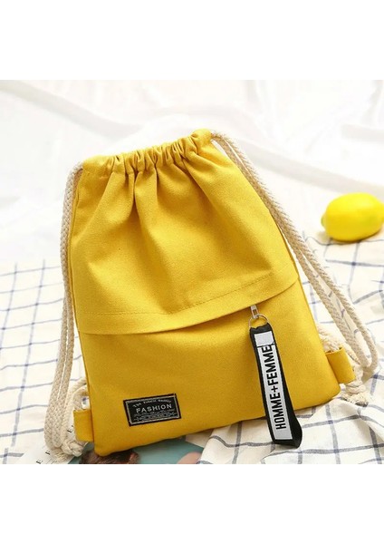1 Pc Tuval Okul Çantası Çift Omuz Drawstring Sırt Çantası Drawstring Cep Taşınabilir Günlük Sırt Çantası Kadın Erkekler Sırt Çantası Renk: Sarı (Yurt Dışından)