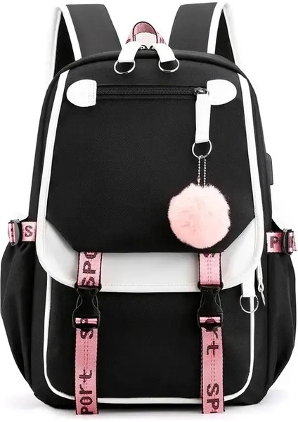 Kore Tarzı Lise Sırt Çantası Genç Kız Moda Siyah Beyaz Öğrenci Kızlar Backpack Okul Çantası Sevimli Kitap Çantası Renk: Siyah (Yurt Dışından)