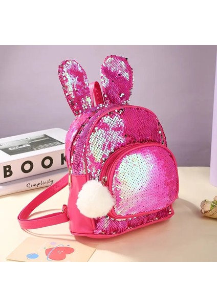 Moda Payetler Sırt Çantası Sevimli Tavşan Kulakları Kızlar Için Okul Çantaları Fermuar Büyük Kapasiteli Omuz Çantası Prenses Anaokulu Renk: Kırmızı (Yurt Dışından)