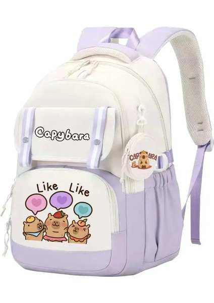 Capya Sırt Çantası Ilkokul Öğrenci Karikatür Sırıkları Yüksek Görünümlü Büyük Kapasite Anti-Düzenli Sırt Çantası Capya Sırt Çantası Renk: Mor (Yurt Dışından)
