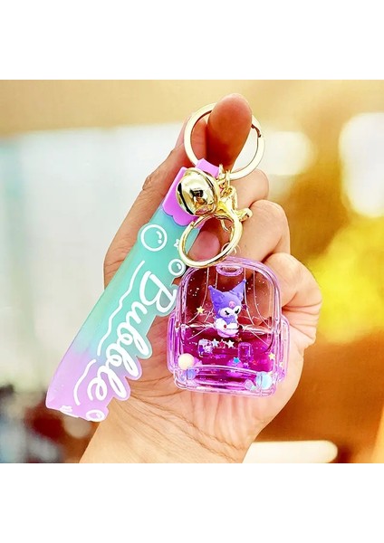 Yaratıcı Sanrio Kuromi Cinnamoroll Melody Hello Kitty Sıvı Quicksand ve Anahtar Knah Drift Şişe Bebek Kolye Hediye Renk: Mor-Kuluomi (Yurt Dışından)