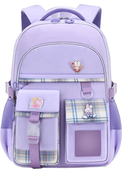Büyük Kapasiteli Omurga Koruma Sırt Çantası Çoklu Cepli ve Asılı Aksesuarlarla Çocuk Sırt Çantası Açık Boş Zaman Çantası Renk: Mor/boyut: 41X29CM (Yurt Dışından)