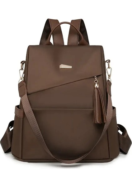 Moda Kadınların Naylon Anti-Theft Backpack Pack Tel Dekoratif Sıradan Seyahat Kadın Omuz Çantası Büyük Kapasite Öğrenci Okul Paketi Renk: Kahve (Yurt Dışından)