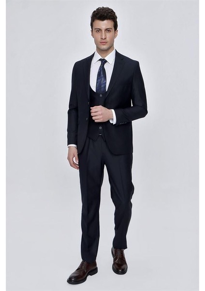 Lacivert Mono Yaka Astarlı Yelekli 6 Drop Slim Fit Dar Kesim Takım Elbise 1001225186 modelleri