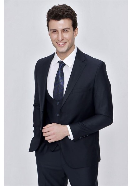 Lacivert Mono Yaka Astarlı Yelekli 6 Drop Slim Fit Dar Kesim Takım Elbise 1001225186 indirimleri