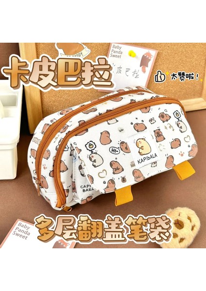 Karikatür Üç Katmanlı Kalem Çantası Capya Büyük Kapasiteli Kırtasiye Çantası Çok Fonksiyonlu Kalıcılık Kılıfı Erkekler/kızlar: Turuncu (Yurt Dışından)