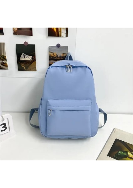 Kadınlar Okul Çantası Su Geçirmez Büyük Kapasiteli Okul Sırt Çantası Fermuar Düz Renk Gündelik Kız Günbölümü Çantası Öğrenci Tedarik Renk: Mavi (Yurt Dışından)