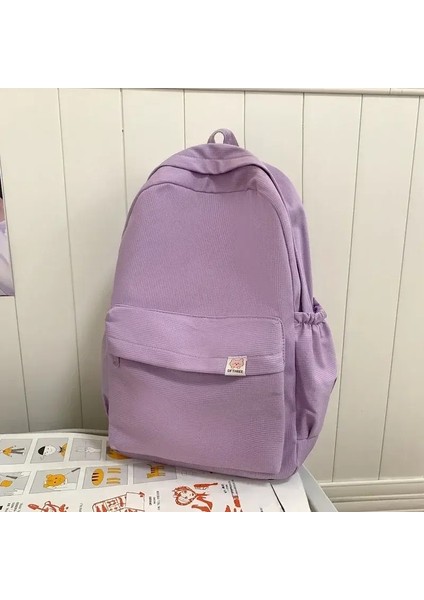Yeni Kadın Sırt Çantası Kadın Seyahat Çantası Okul Çantası Düz Renkli Kitap Çantası Mochila Kitap Çantası Renk: Mor Yok Kolye (Yurt Dışından)