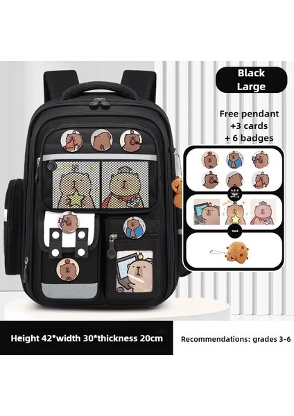 Capya Çocuklar Sırt Çantası Su Geçirmez Öğrenci Schoolbag Büyük Kapasite Yükü Hafifletir Okul Çantası Ortopedik Sırt Çantası Kitap Bagcolor: Black-Small (Yurt Dışından)