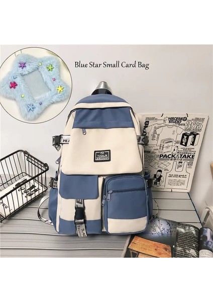 Moda Okul Çantası Kız Öğrenci Sırt Çantası Büyük Kapasiteli Erkek Sırt Çantası Bilgisayar Çantası Kadın Okul Sırt Çantası Bilişsiz Renk: Mavi Set (Yurt Dışından)