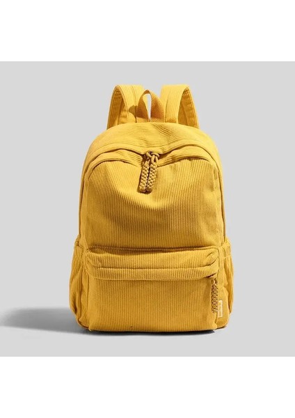 Öğrenciler Için Yeni Düz Renkli Kadife Sırt Çantası, Gündelik Çizgili Kadife Sırt Çantaları 14 Inç Bilgisayar Depolama Torbaları Kadınlar Için Юкзак 가방 Renk: Sarı (Yurt Dışından)