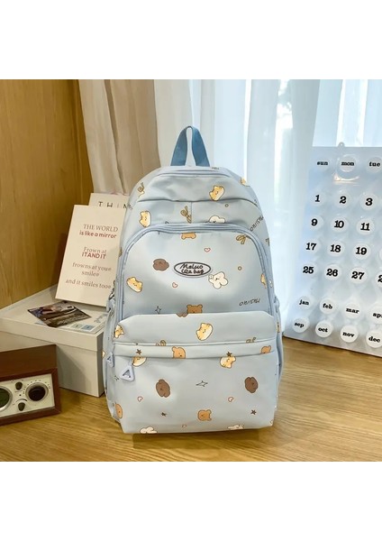 Moda Sevimli Öğrenci Okul Çantası Gündelik Büyük Kapasiteli Su Geçirmez Backpack Kadın Kitap Çantası Kız Renk: Mavi (Büyük) (Yurt Dışından)