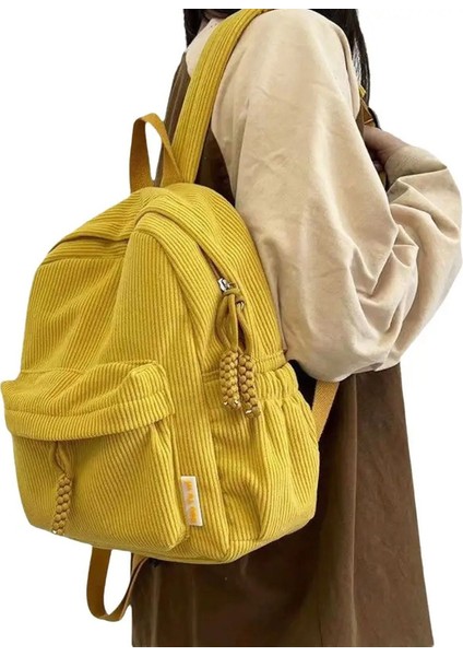 Genç Düz Renk Kadife Sırt Çantası El Çantası Sırt Çantası Küçük Okul Çantaları Rahat Gidip Öğrenci Kitap Çantaları Kadın Renk: Sarı (Yurt Dışından)