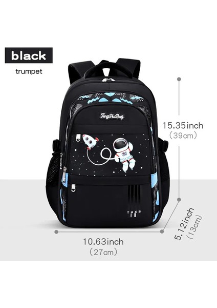 Ilkokul Öğrencileri Schoolbag Erkekler 1,2,3,4,5,6 Sınıflar 6-12 Yaşında Astronot Omuz Baglaptop Sırt Çantası Su Geçirmez Wea Renk: Siyah Trompet (Yurt Dışından)