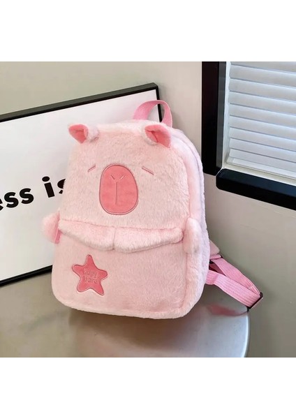 Kawaii Yeni Capya Peluş Peluş Sırt Çantası Kadınlar Için Çok Çok Yönlü Çizgi Çizgi Komik Capibala Çanta Büyük Kapasiteli Tote Çanta Çocuk Hediye Renk: Pembe (Yurt Dışından)