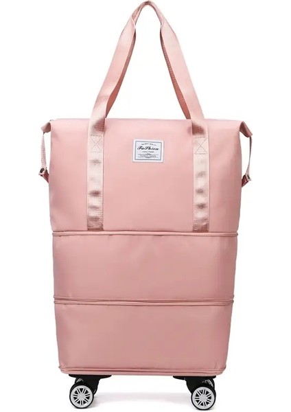 Oxford Bezi Büyük Kapasite Seyahat Çantası Kuru Islak Ayırma Depolama Iş Seyahat Bagaj Çantası Çıkarılabilir Evrensel Tekerlek Renk: Pembe (Yurt Dışından)