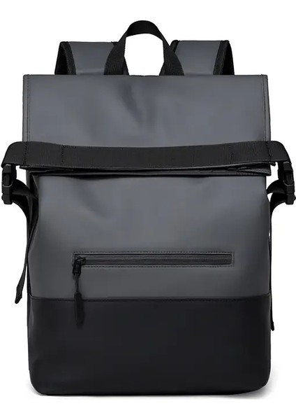 Rulo Üstü Sırt Çantası, Basit Gündelik Çanta, Açık Hava Seyahat Çantası, Unisex Öğrenci Okul Çantası, Işletme Bilgisayar Çantası, Su Alınan Depolama Çantası Renk: Gri (Yurt Dışından)