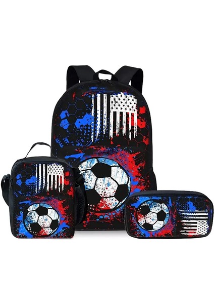3pcs/set Karikatür Gündelik Moda Futbol Okul Çantaları Erkek/kızlar Karikatür Kitap Çantaları Set Sırt Çantaları Okul Hediye Scolor: Black (Yurt Dışından)