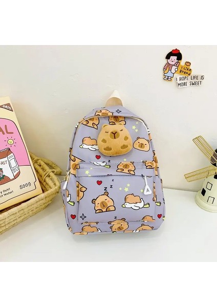 Sevimli Çizgi Film Capya Backpack Peluş Büyük Kapasiteli Okul Çantaları Basit Desen Kitap Çantası Renk: Gri (Yurt Dışından)