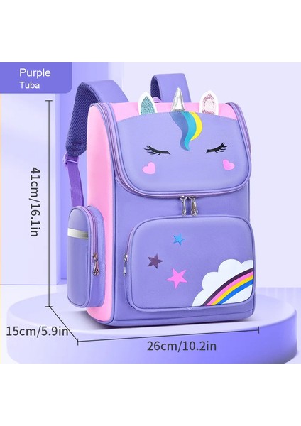 Yeni Çocuk Ilköğretim Okulu Öğrencileri Schoolbag 6-12 Yaşında Erkek ve Kız Omuzları Sırt Çantası 1-6 Sınıflar Unicorn Sevimli Wat Renk: Mor Büyük (Yurt Dışından)