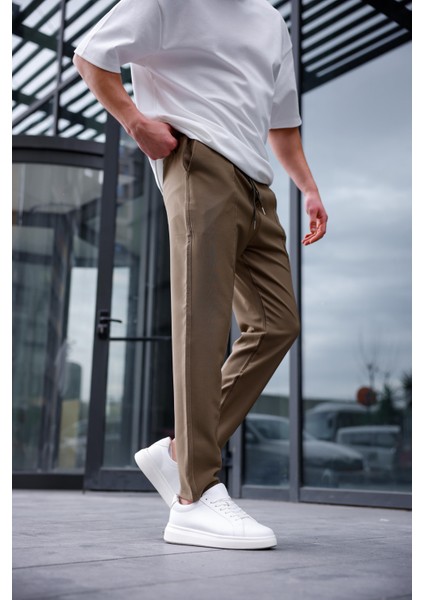 Erkek Haki Renk Esnek Likralı Fermuar Detaylı Jogger Pantolon fiyatları