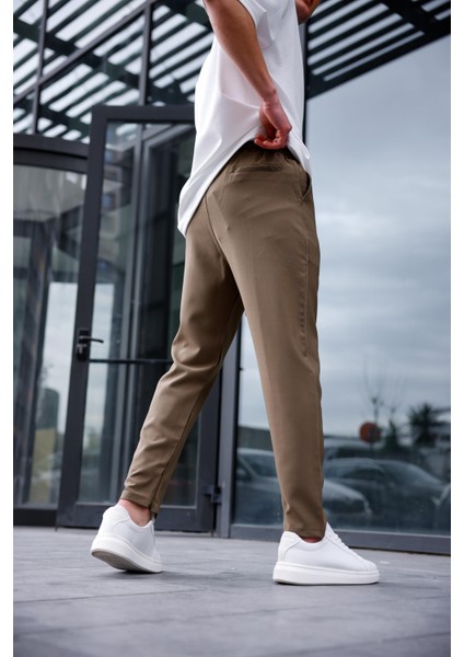 Erkek Haki Renk Esnek Likralı Fermuar Detaylı Jogger Pantolon fırsatları