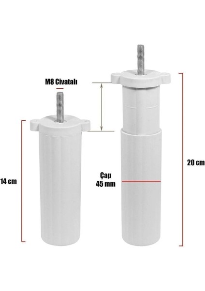 Bro Ayarlanabilir Mobilya Kanepe Baza Koltuk Destek Ayağı M8 Civata Ayarlı Beyaz Ayakları 14 cm modelleri