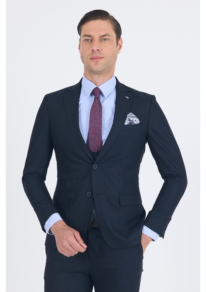 Lacivert Düz Bez Ayağı Mono Yaka 2 Düğme 6 Drop Slim Fit Basic Takım Elbise 1001250186_206 modelleri