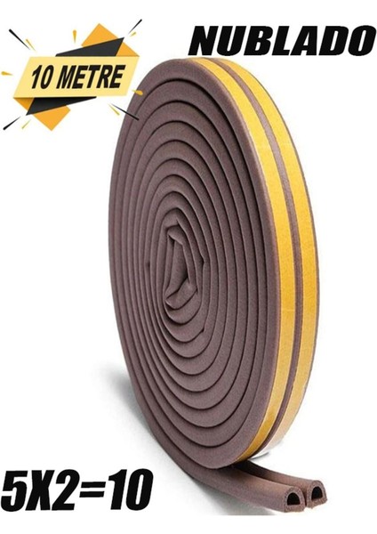 Yapışkanlı 5x2=10 Metre (Kahverengi) Kapı Pencere Bandı Fitili Soğuk Kauçuk Bantları