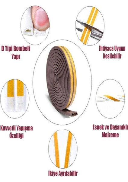 Yapışkanlı 5x2=10 Metre (Kahverengi) Kapı Pencere Bandı Fitili Soğuk Kauçuk Bantları fiyatları