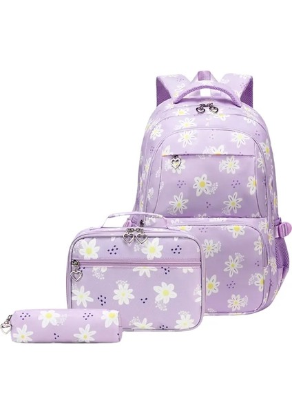 E74B 3pcs Büyük Kapasiteli Basılı Okul Sırt Çantası, Öğle Yemeği Çantası Kalem Kılıfı ile Okul Iş Seyahati Için Mükemmel Seti Günlük Kullanım Renk: Mor Için (Yurt Dışından)