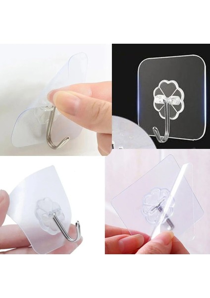 Nano Yeni Nesil Yapışkanlı Banyo Lavabo Mutfak Askısı Şeffaf Plastik Asma Iz Bırakmaz 4 Adetli Set M fiyatları