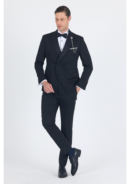 Siyah Kılıç Yaka Kruvaze Slim Fit Ceremony Takım Elbise 1001250203