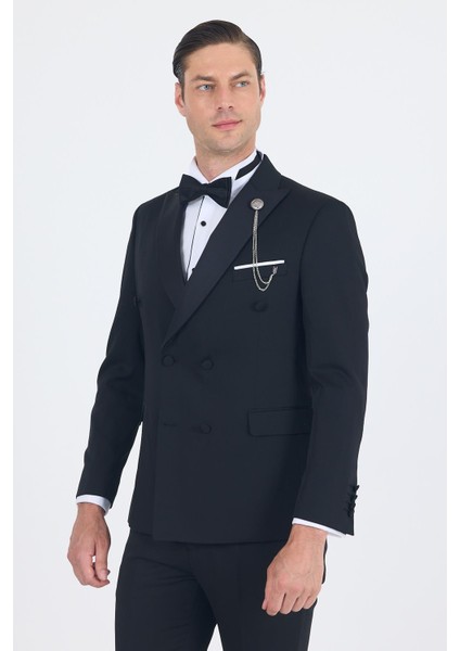Siyah Kılıç Yaka Kruvaze Slim Fit Ceremony Takım Elbise 1001250203 fiyatları