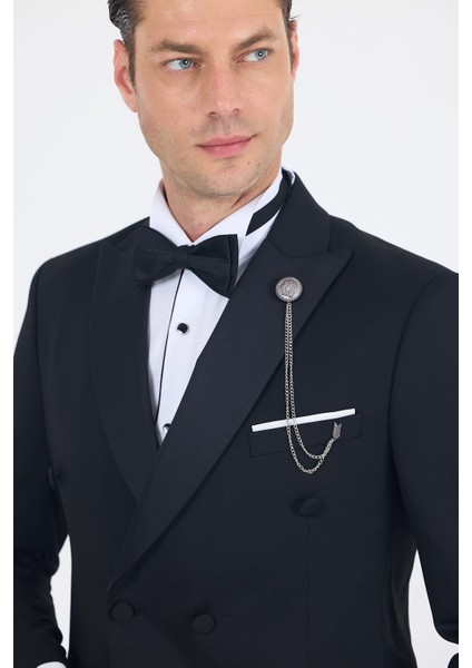 Siyah Kılıç Yaka Kruvaze Slim Fit Ceremony Takım Elbise 1001250203 fırsatları