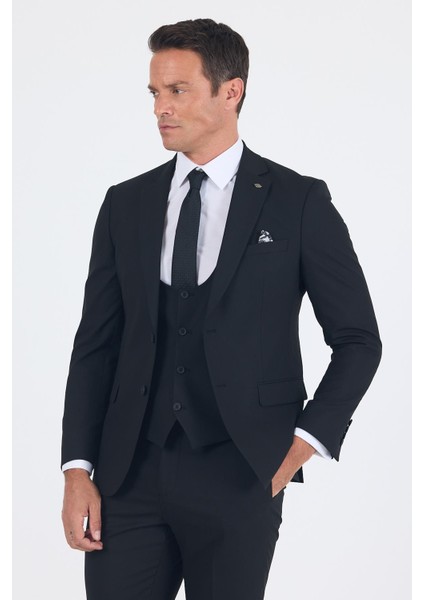 Siyah Düz Bez Ayağı Mono Yaka 2 Düğme 6 Drop Slim Fit Basic Takım Elbise 1001250186_001 modelleri