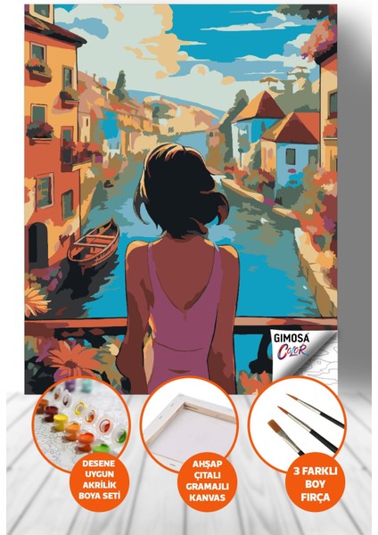 Color Şehirde Gün Batımı Sayılarla Boyama Seti - Yetişkin Boyama, 40X50 Tuval, Kendin Yap Hobi Seti