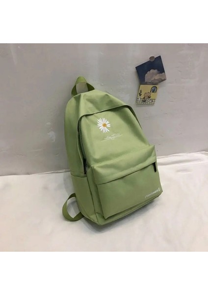 Taşınabilir Sırt Çantası Gündelik Tuval Kitap Sırt Çantası, Papatya Nakış ile Yeşil Büyük Kapasiteli Sokak Seyahat Çantası Öğrenci Okul Çantaları Renk: Yeşil (Yurt Dışından)