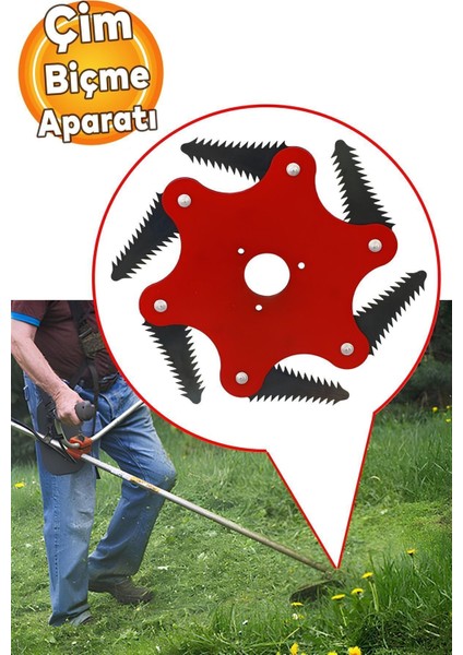 Benzinli Tırpan Metal Çim Çayır Biçme Kesme Aparatı 6 Kollu Testere Dişli Ahtapot Bıçak Başlığı
