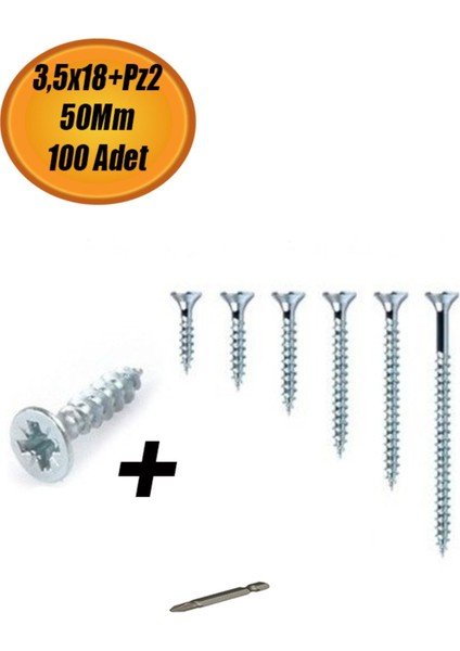 3.5X18 Sunta Vidası 100 Adet +Pz2 50MM Uç Hediye