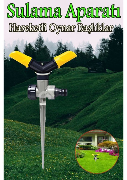Kazıklı Toprağa Gömmeli Hareketli 2 Kollu Su Fıskiyesi Bahçe Çim Sulama Aparatı Plastik SAĞLAMDY1051