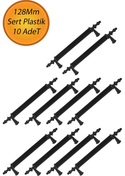 (Sert Plastik) Zeus 128 mm Siyah Mobilya Çekmece Mutfak Dolap Dolabı Kulpu Kulbu Kulpları 10 Adet
