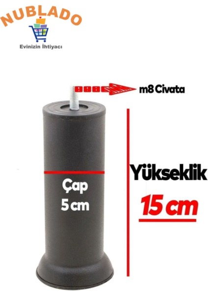 Metal Mobilya Kanepe Baza Yatak Koltuk Puf Destek Yükseltme Ayağı M8 Civata Siyah Ayakları 15 cm indirimleri
