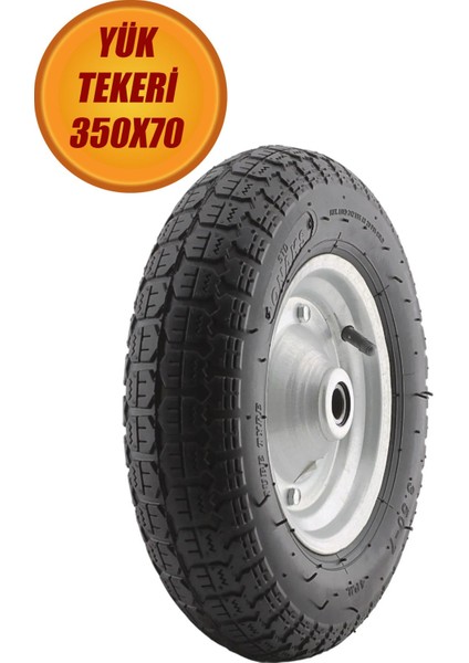 El Arabası Yük Taşıma Tekeri Bilyeli Rulmanl Havalı Dubleks 350X70 mm Çelik Jant Tekerlek