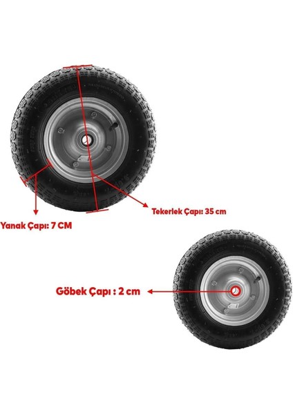 El Arabası Yük Taşıma Tekeri Bilyeli Rulmanl Havalı Dubleks 350X70 mm Çelik Jant Tekerlek modelleri