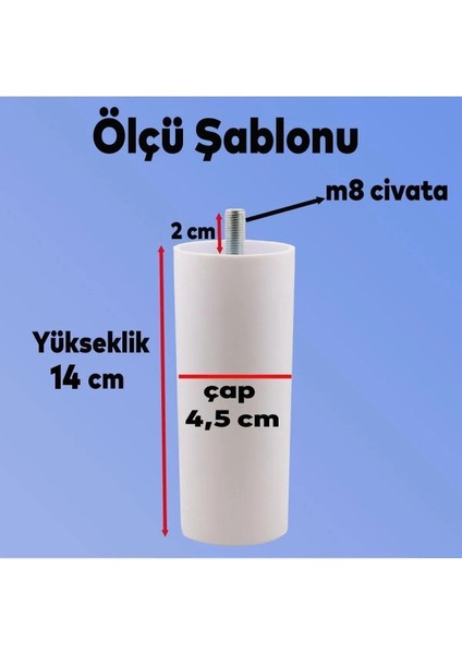Mobilya Kanepe Koltuk Baza Yükseltme Yükseltici M8 Civatalı Incediş Destek Ayağı Ayakları Beyaz 14CM fırsatları
