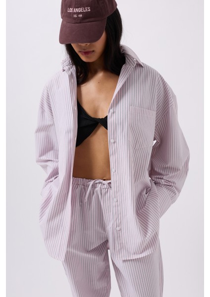 Çizgili Cep Detay Pembe Gömlek fırsatları